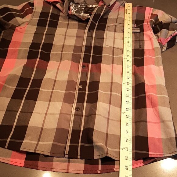 Amplify Gray Pink and Black Plaid Button Down Short Sleeve Shirt - Picture 12 of 12